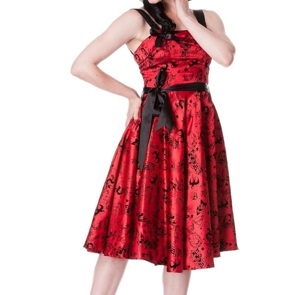 Hell Bunny Dresses & Skirts - Hell Bunny Vixen Sailor Tattoo Patterned Midi Dress